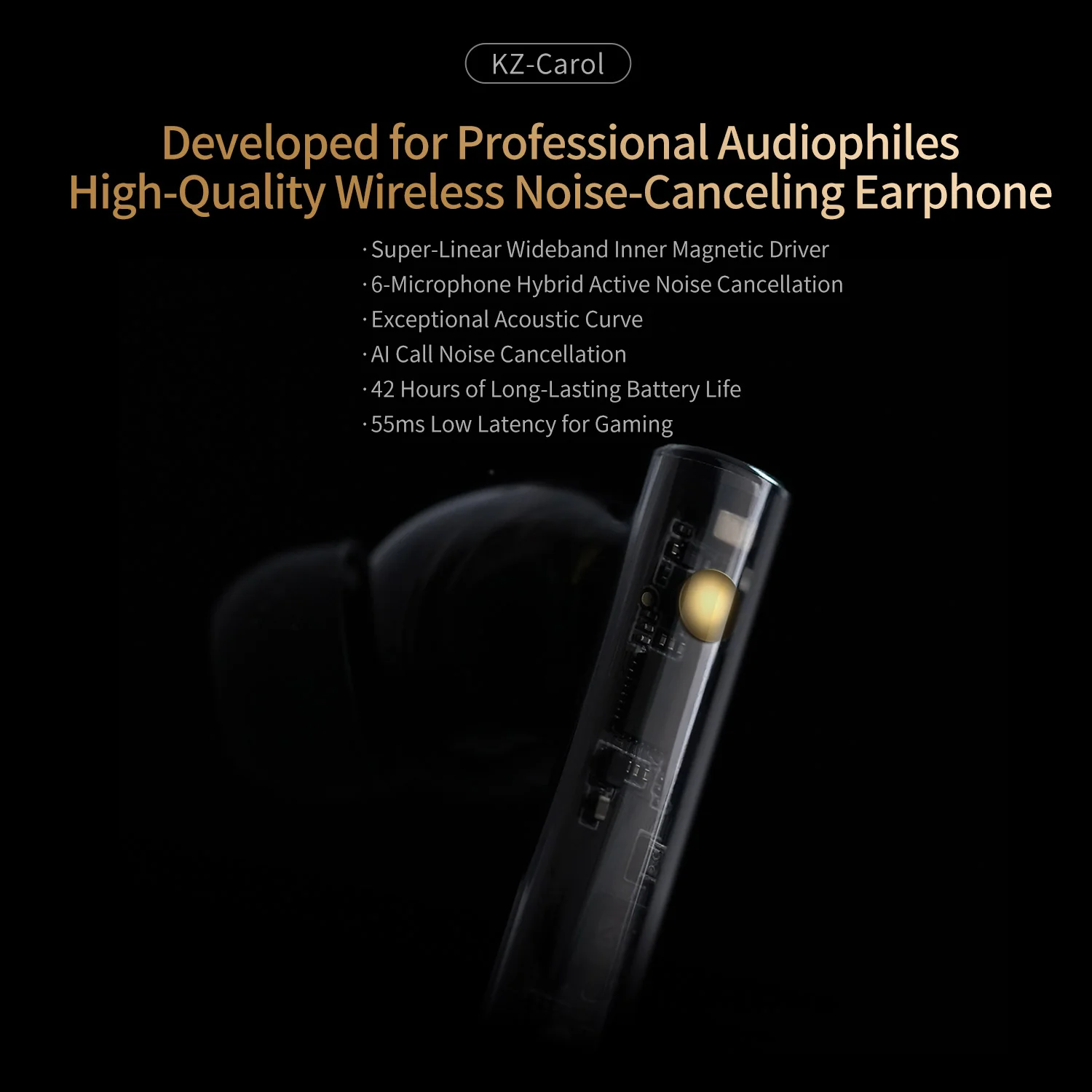 KZ Carol Wireless Earbuds Active Noise Cancelling Built-in 6 Mic Bluetooth Earphones - Image 3